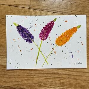 Hand painted watercolor original painting lupin flowers